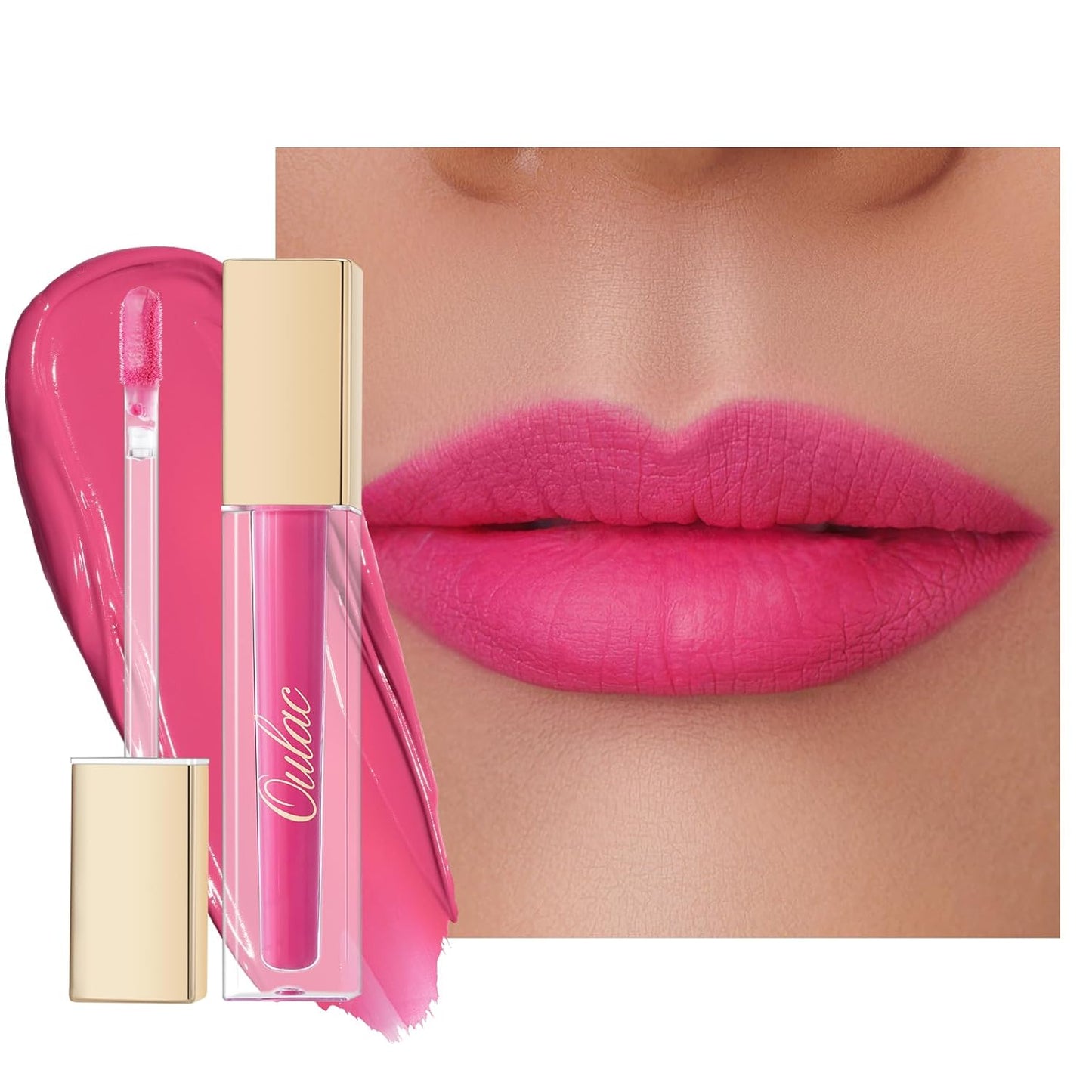Oulac Matte Liquid Pink Lipstick for Women, Long Lasting Lipstick Waterproof Lip Stain, No Transfer, Creamy High Pigmented Formula with Rose Oil, Vegan & Cruelty-Free, Pink M09
