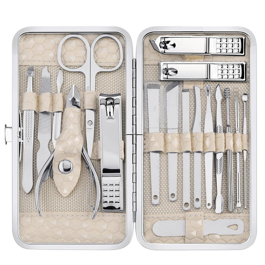 Yougai Nail Clippers set for Men and Womens Gift Manicure Set 18 Pieces Stainless Steel Manicure Kit,Nail Care Tools with Luxurious Travel Case