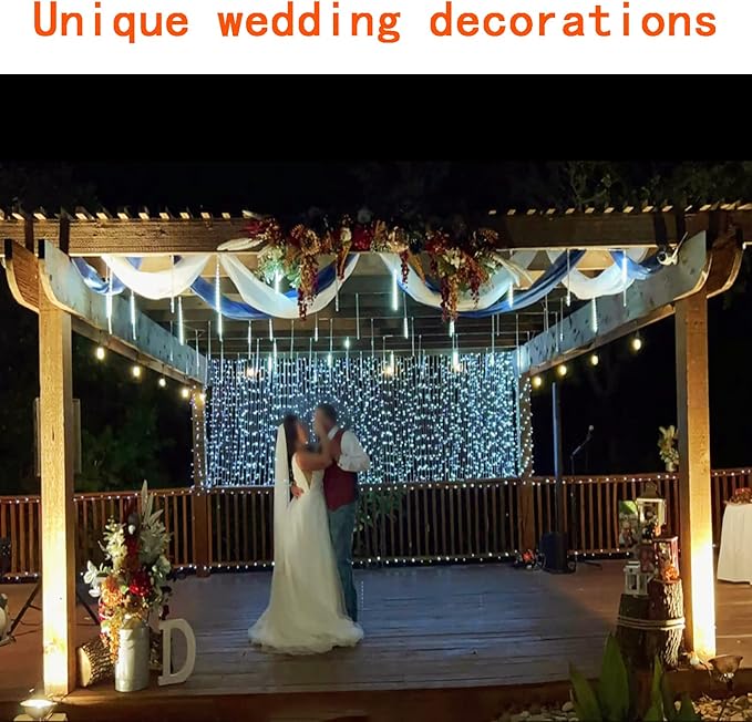 Kwaiffeo Outdoor Christmas Decorations, Waterproof 40-Tube Meteor Shower Lights for Xmas Wedding Party Hanging Decor, Wedding Decorations for Reception, Equivalent to 5 Sets of 8-Tubes, White