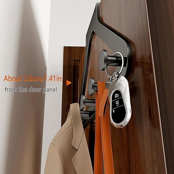 Black Door Hook Metal Material Integrated Triangle 6 Hooks for Hanging Clothes, Hats, Hangers, Wallets, Towels, Keys on The Door