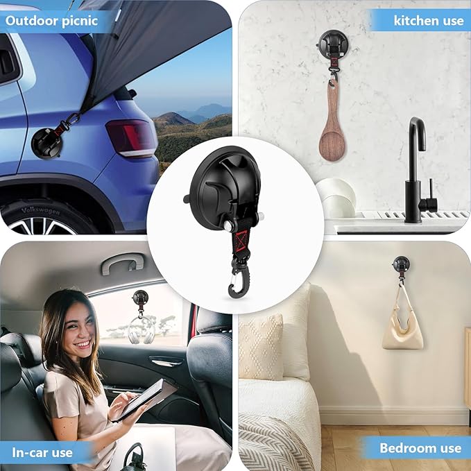 Vashly 2Pcs Upgraded Suction Cup Hooks,Heavy Duty Suction Cups with 360 °rotatable Hooks,Strong Vacuum Suction Cups with Hooks for Shower Wall,Car Awning Boat Camping Window Glass
