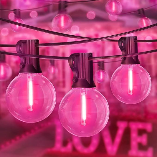 LAMPHOME 2 Pack 26FT G40 Pink Valentine's Day LED String Lights, 13 Shatterproof Globe Bulbs, Outdoor Hanging Patio Lights for Home Balcony Backyard Wedding Party Decor