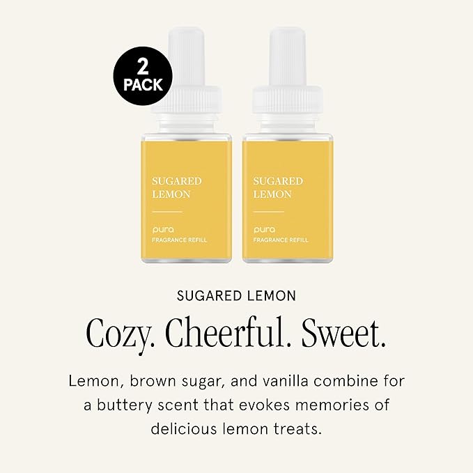 PuraHome Scent Refill - Smart Home Air Diffuser - Up to 120-Hours of Luxury Fragrance per Refill - Home Essential - Clean & Safe Diffuser Fragrance - 2 Pack, Sugared Lemon