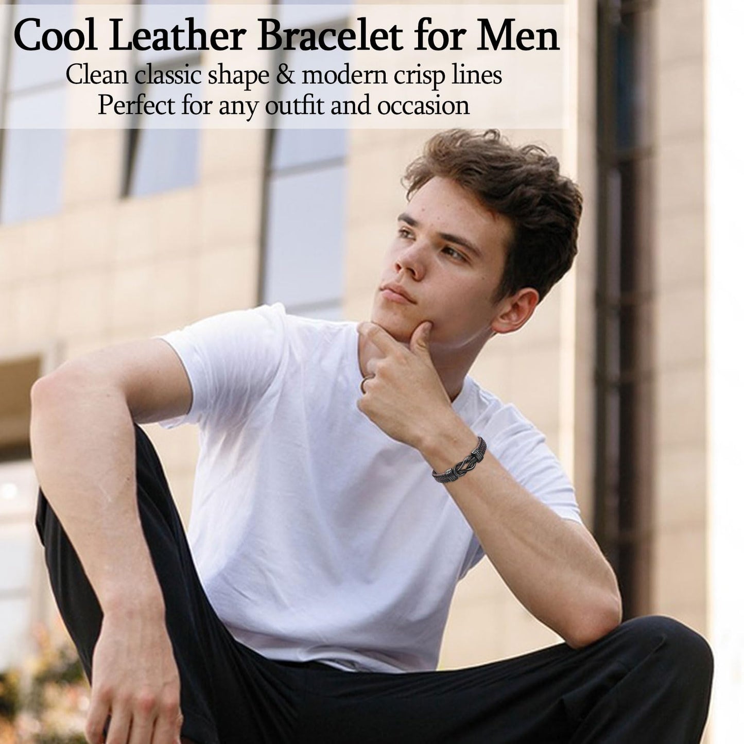 WIKHIA Gifts for Husband from Wife, Cool Infinity Leather Bracelet for Him Husband Birthday Christmas Anniversary Valentine's Day Present Ideas for Men