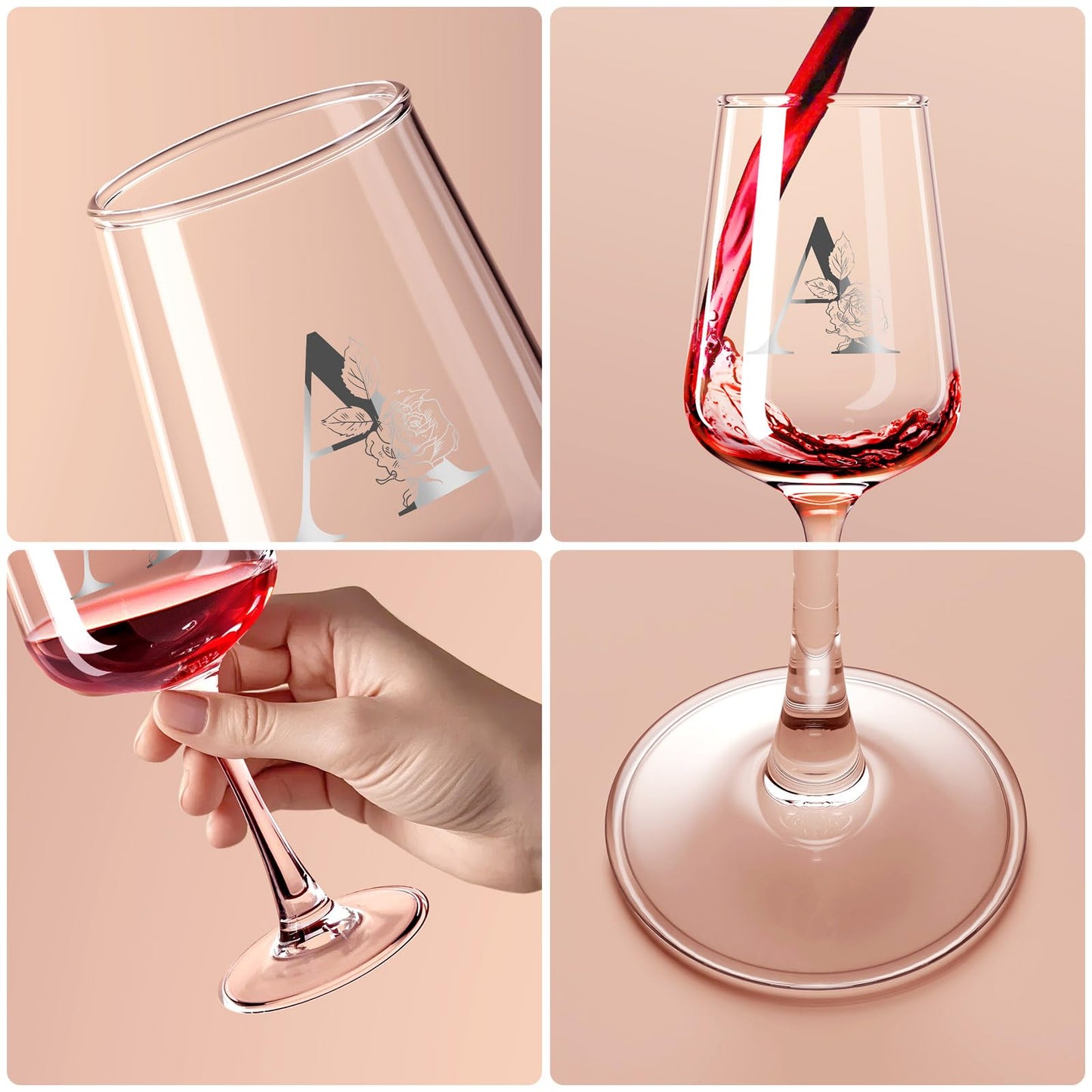 Monogrammed Wine Glass Gifts for Women - Personalized A-Z Wine Glasses with Gift Box & Greeting Card | Custom Mothers day, Anniversary, Birthday Gifts for Her, Mom, Wife, Best Friend, Sister,Woman (A)