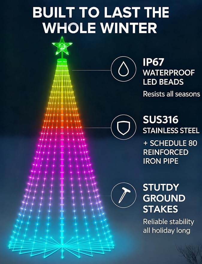 Popotan Smart RGB Christmas Cone Tree, 7FT 295 LED Lighted Christmas Tree App Control, Color Changing Outdoor Christmas Tree with Lights, Prelit Xmas Tree Music Sync Waterproof for Indoor Outdoor