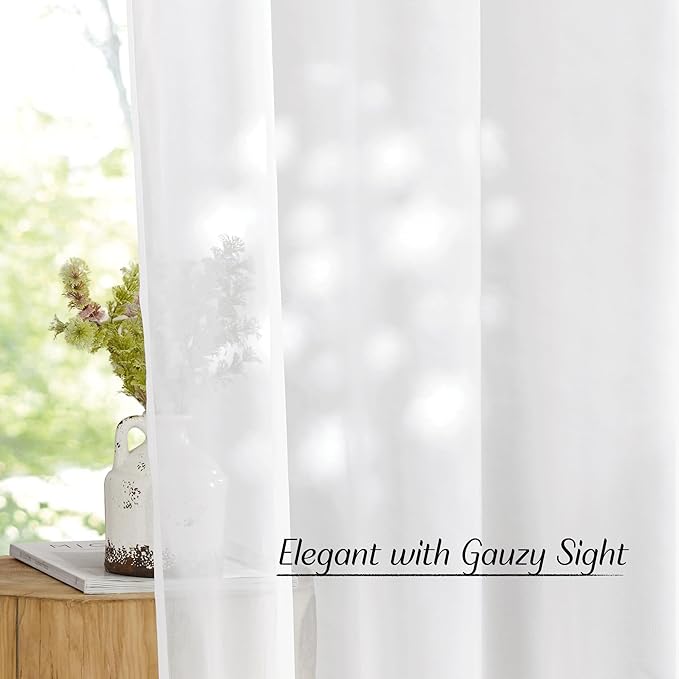 NICETOWN Sheer Curtains 90 inch Long for Living Room, Grommet Voile Sheer Lightweight Airy & Light Filtering Window Drapes for Bedroom/Nursery, Ivory, 2 Pieces, W54 x L90