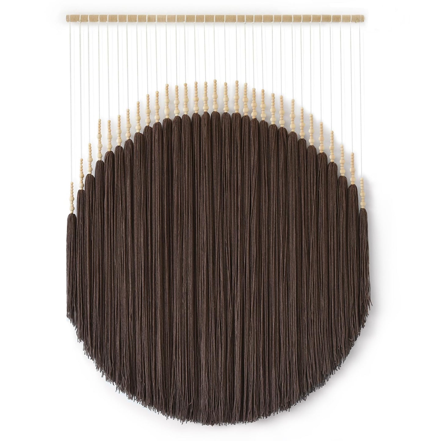 IOWER Macrame Wall Hanging Brown Yarn Beaded Backdrop Boho Wall Decor Round Tassel Home Wall Aesthetic Living Rooms Bedrooms Offices Geometric Art Chic Home Decor 39" W x 55"" L"