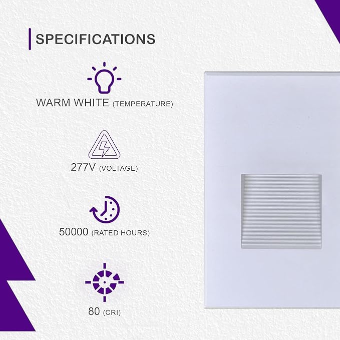 Ciata Indoor/Outdoor 3 Watt Vertical Stair/Step Light, 3000K, Hardwired, 220 Lumens, Wet Location use, Warm White, Vertical, 277V, CRI 80 for Step Lighting, Stair, Patio- White Finish