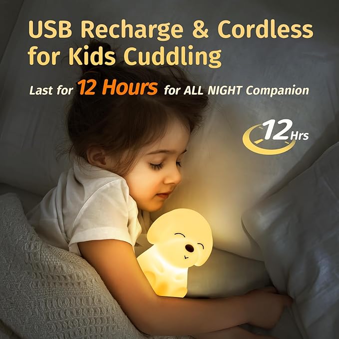 Mubarek Kids Night Light Cute Lamp, Remote+16 Colors Night Lamp for Bedroom, Dimmable Night Light, Timer for Kids Lamp, Battery Operated Kawaii Room Decor,Cute Dog Gifts Puppy Gifts for Boys