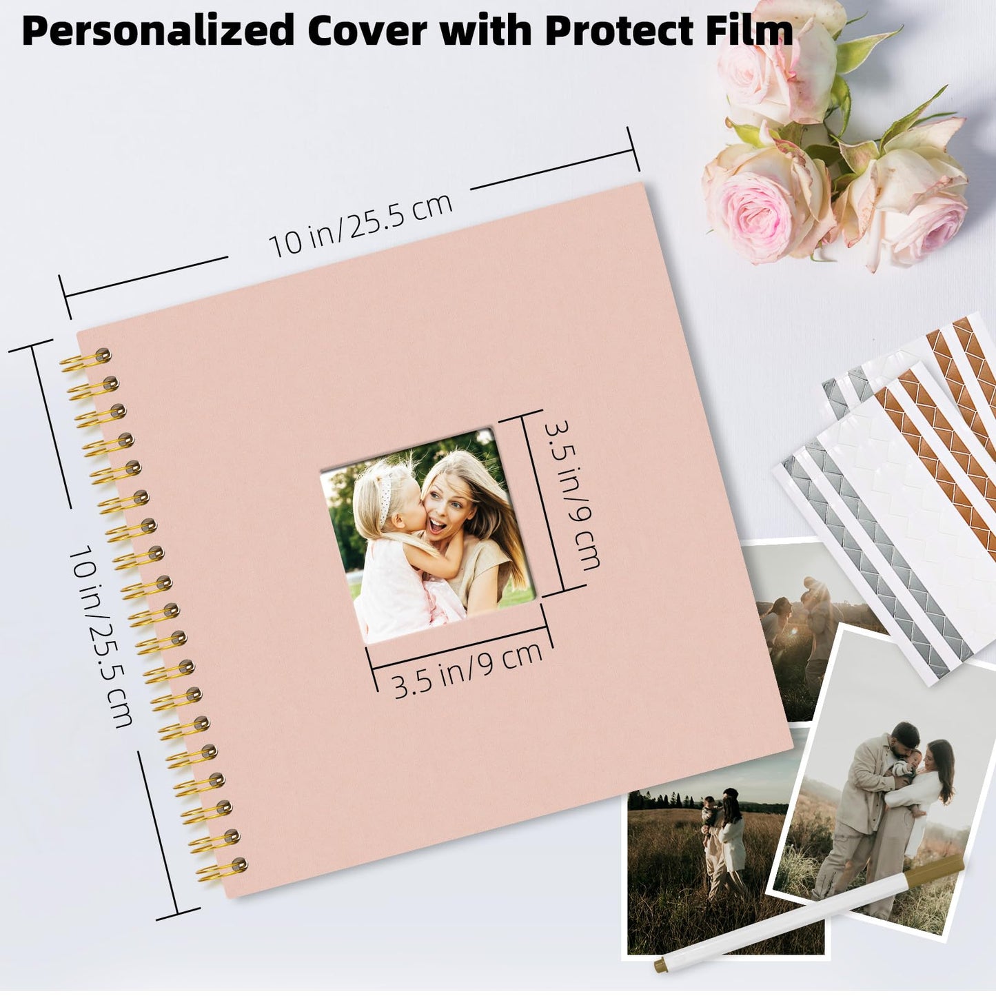 Vienrose 10 x 10 Inch Scrapbook Album Gift Set, Linen Hardcover Photo Book with 40 White Pages, DIY Memory Book Kit with Accessories for Wedding, Baby Shower, Travel, Christmas (Pink, 20 Sheets)