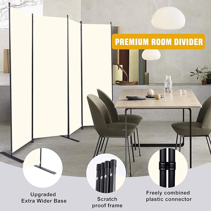Room Divider 6FT Portable Room Dividers and Folding Privacy Screens, 88'' W Fabric Divider for Room Separation, 4 Panel Partition Room Dividers Freestanding Wall Divider Screen for Dorm Studio Office