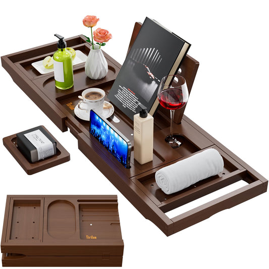 Yirilan Luxury Bathtub Tray Caddy, Expandable Bath Tray, Unique House Warming Gifts, New Home, Anniversary and Wedding Gifts for Couple, Bridal Shower Gift for Women
