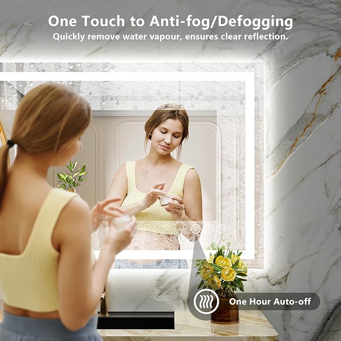 44x36 Inch LED Bathroom Mirror with Lights Front and Backlit Lighted Vanity Mirror for Bathroom Wall with 3 Colors Dimmable Anti-Fog Memory Shatter-Proof IP54 Waterproof Horizontal/Vertical