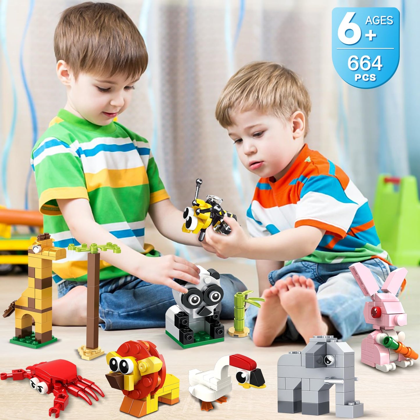 HOGOKIDS Party Favors for Kids - 20 Pack Animals Building Blocks Toy for Easter Gifts Goodie Bags Stocking Stuffer Classroom Prizes Building Set, Valentines Day Birthday Gift for Boys Girls Ages 6-12
