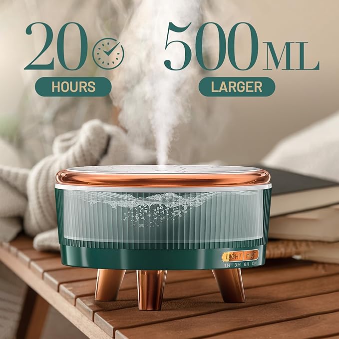 500ml Essential Oil Diffuser for Home, Quiet Diffusers for Essential Oils Large Room, Ultrasonic Aromatherapy Diffuser Scent Diffuser Fragrant Oil Humidifier Vaporizer for Bedroom, 7 LED Color, Green