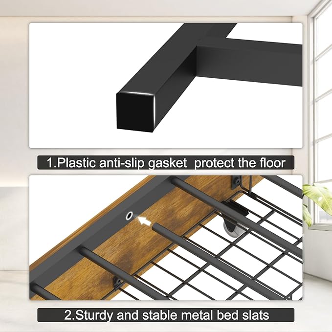 Corner Bed Frame Twin with Storage, L Shaped Daybed for Kids, Twin Corner Bed with Drawers, Shelves, RGB LED Lights & Charging Station, Sturdy Metal Kids Twin Bed for Girls Boys,Brown