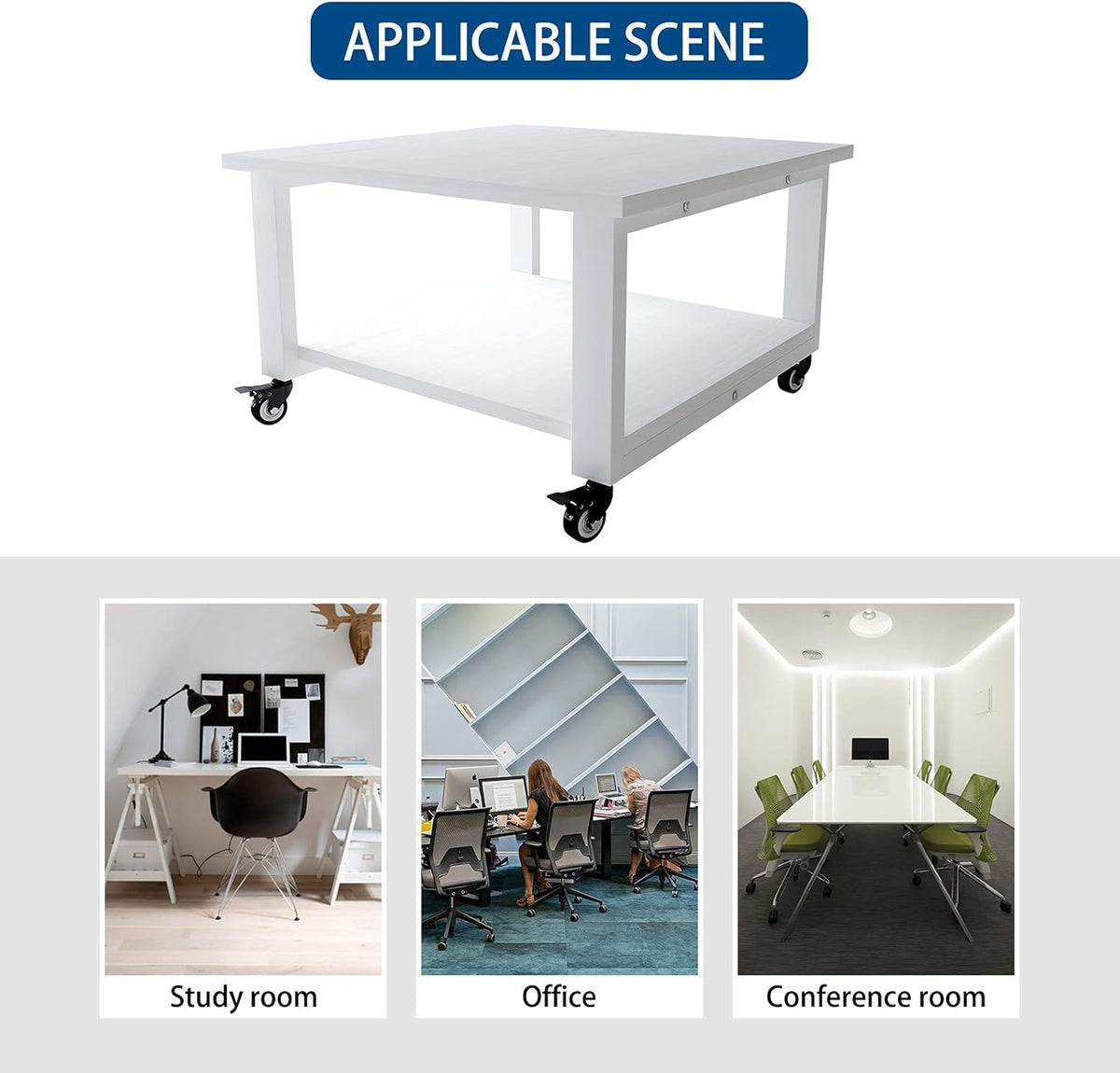 Natwind 2 Tier Laser Printer Stand,19.7''x19.7''x12.6'' Large Printer Table Copier Stand Under Desk,Heavy Duty Rolling Cart with Paper Storage Shelf,Printer Holder on Wheels for Home Office (White)