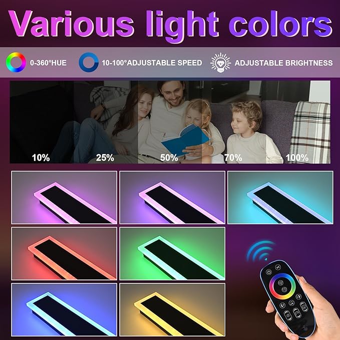 Outdoor Modern Wall Lights for Porch,2 Pack RGB Long Outdoor LED Wall Lights,48 inch Long Linear Outside Light Fixture,Dimmable Outside Wall Light for House,Enterway,Garage with Control Remote