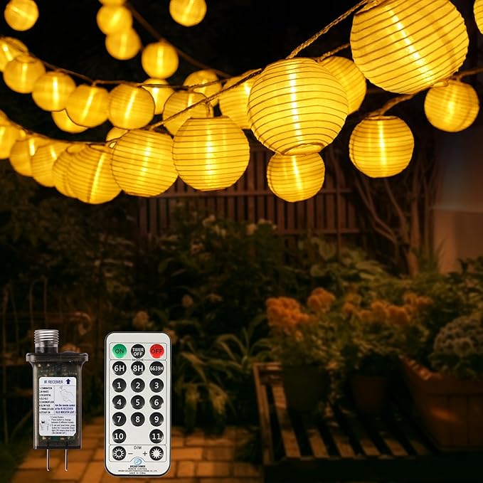 Lantern String Lights Outdoor Plug in, 40Ft Connectable Warm White & White Lantern Lights with Remote Control, 40 LEDs String Lights Outdoor for Patio Balcony Garden Bedroom