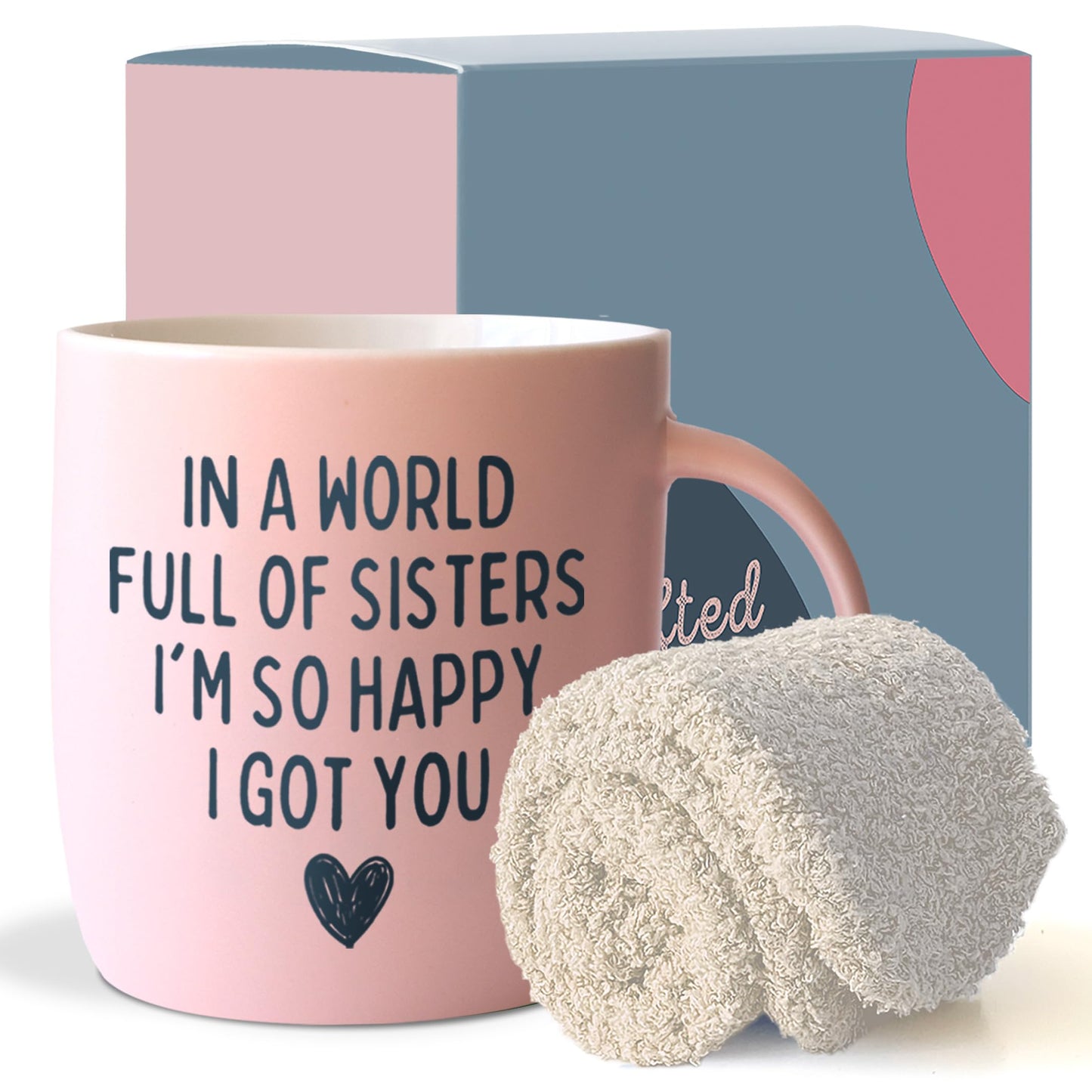 Triple Gifffted Best Sister Ever Coffee Mug & Socks, Gifts for Little Big Sisters from Brother, Birthday Presents Ideas, Valentines, Mothers Day, Christmas, to younger older sibling, Ceramic Cup 380ML