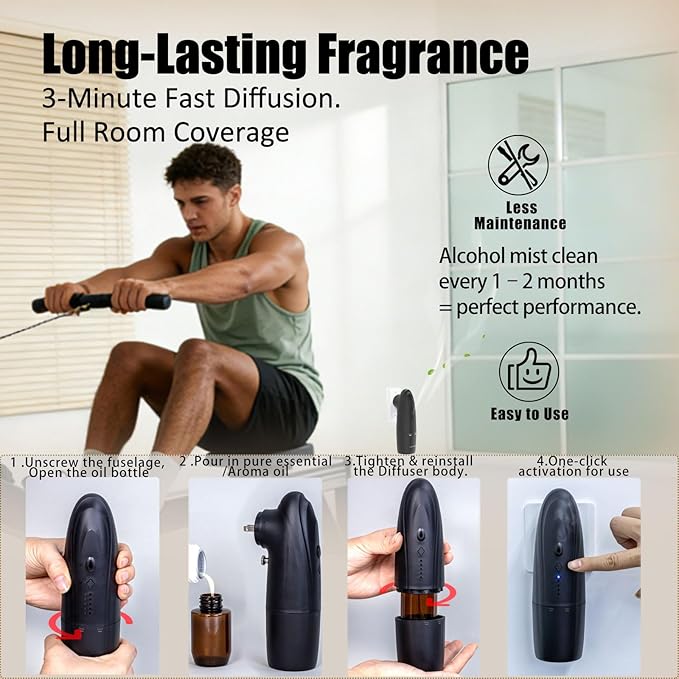 Plug-in Waterless Essential Oil Diffuser Smart App Bluetooth Scent Machine, Hotel Collection Cold Air Nebulizing Diffuser, Black