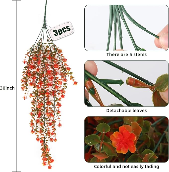 Fall Artificial Hanging Plants Artificial Fall Flowers Faux Autumn Plants Faux Hanging Plants Artificial Plants Fake Plants for for Thanksgiving Indoor Outdoor House Wedding Garden Party (Salmon)