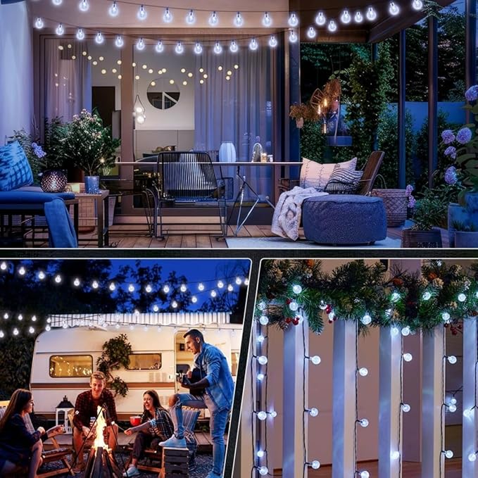 20 LED Crystal Globe Solar String Light Extra-Bright Outdoor Lights with 8 Lighting Modes Waterproof Solar Powered Patio Hanging Light for Garden Yard Porch Wedding Party Decor(White)