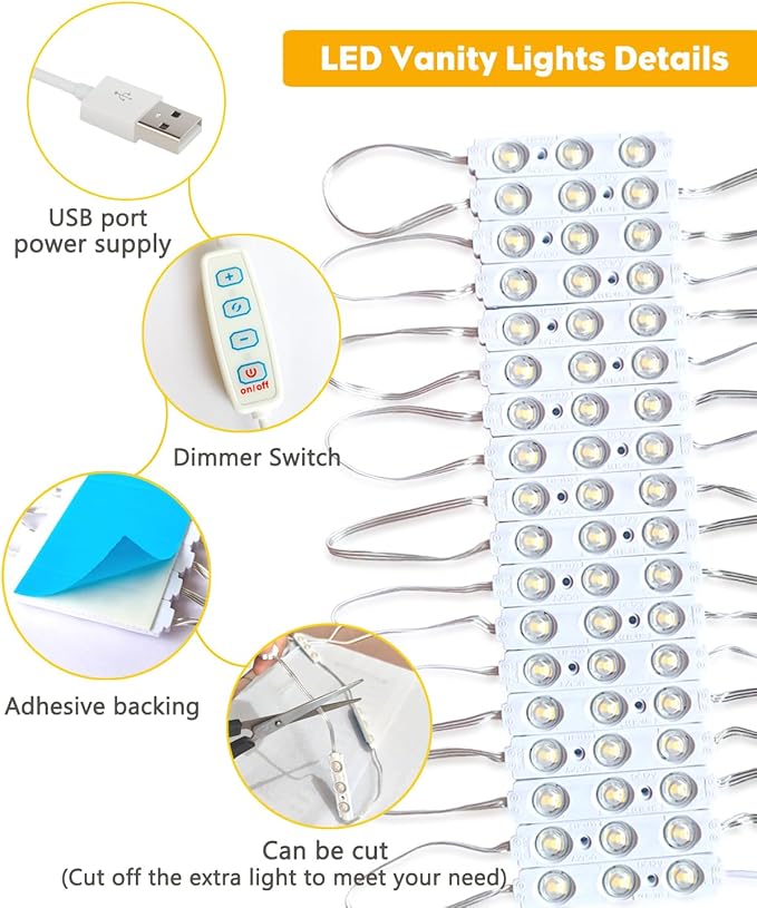 Vanity Lights for Mirror LED Makeup Light Strip with 3 Color Temperature Lighting Modes and Dimmable Stick on Vanity Bathroom Mirror,Ultra Bright (Mirror Not Included)