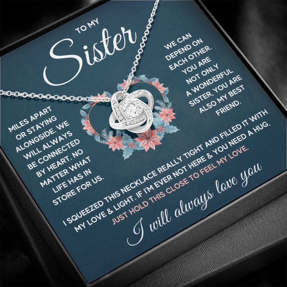 To My Sister Necklace | Gift from Sisters with Message Card & Gift Box | Big & Little Sisters Jewelry | Stainless Steel Necklace for Birthday, Christmas, or Friendship (Standard Box, Sister Squeezed)
