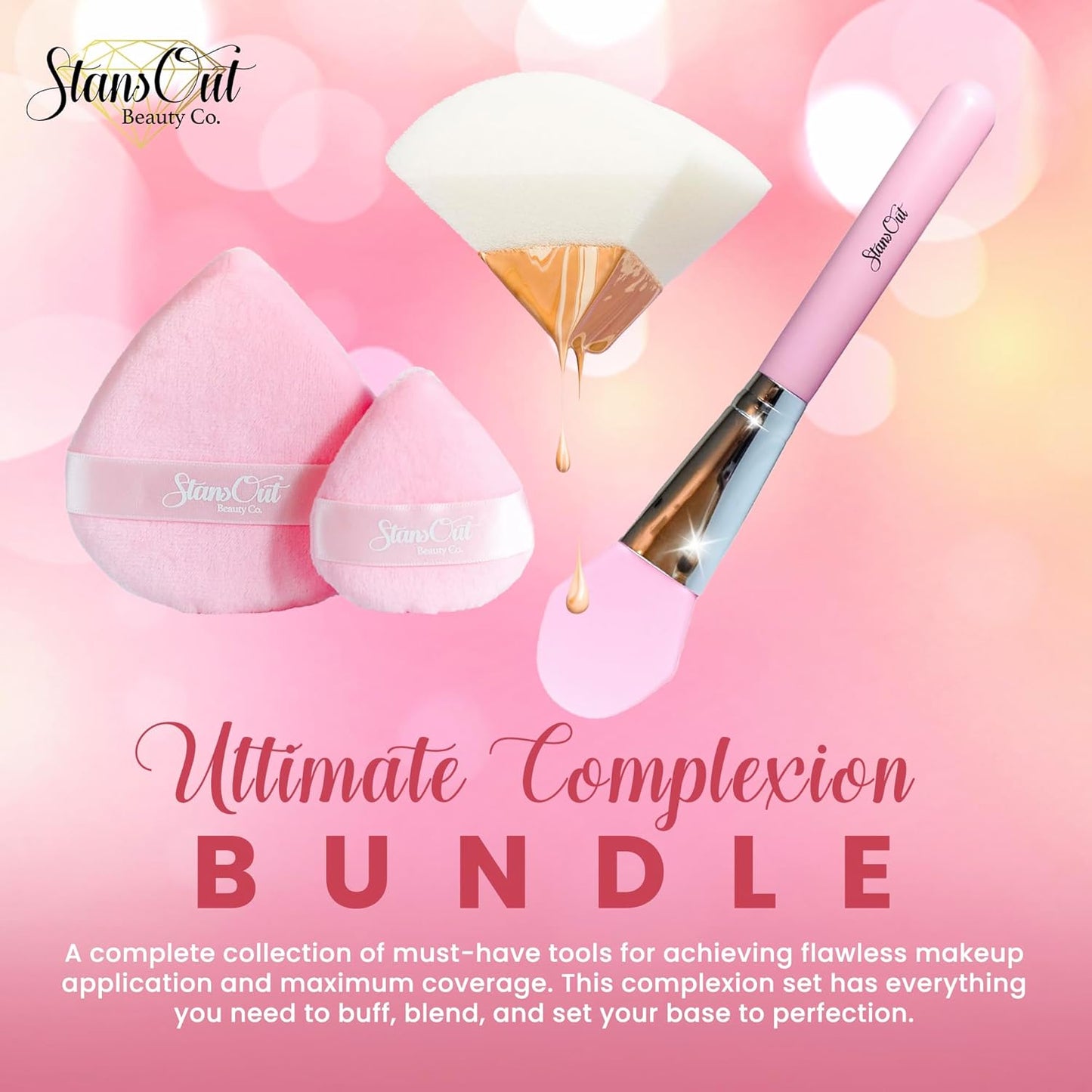 StansOut Ultimate Complexion Bundle: Liquid Foundation Brush, Makeup Brushes for Liquid, Cream, Stick Foundation - Flat, Round, Blender Brushes - 101 Contoured, 108 Straight - Long-Lasting