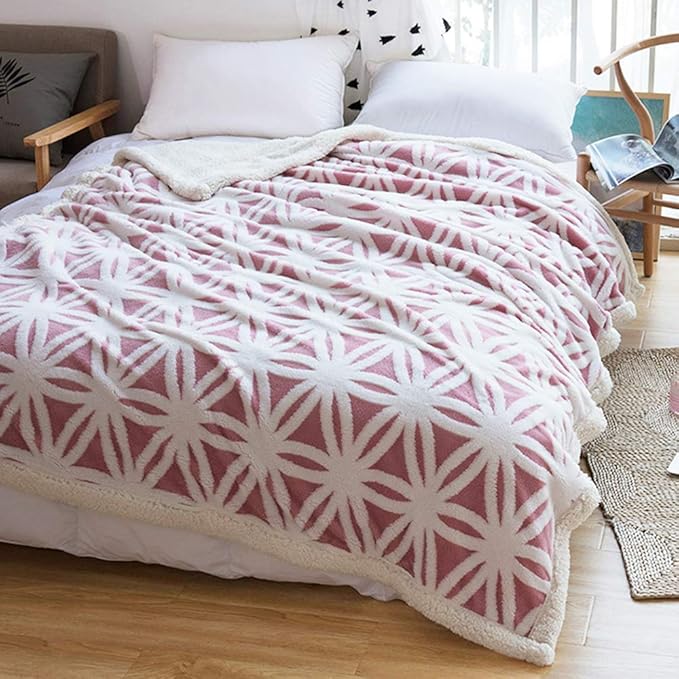 LOMAO Sherpa Fleece Blanket Fuzzy Soft Throw Blanket Dual Sided Blanket for Couch Sofa Bed (Pink, 90''x90'')