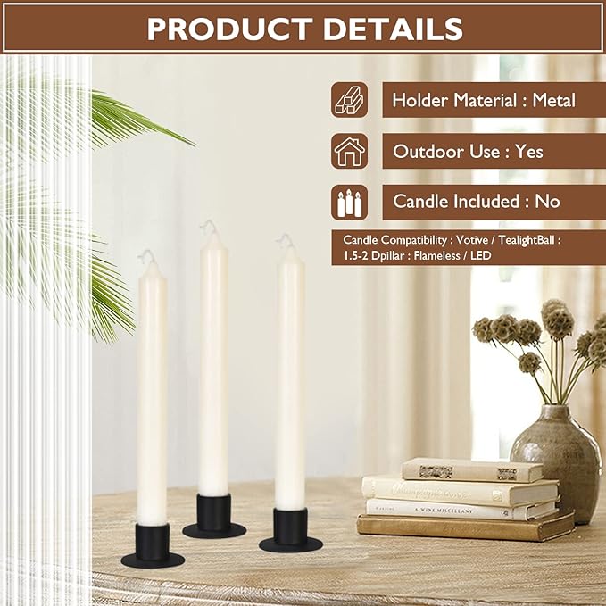 Gute Taper Candle Holder, Candle Holders for Pillar Candles, Matte Black Candlestick Holder Centerpieces for Home Decoration, Wedding Anniversary, Party, Housewarming Gifts,Set of 16,Round