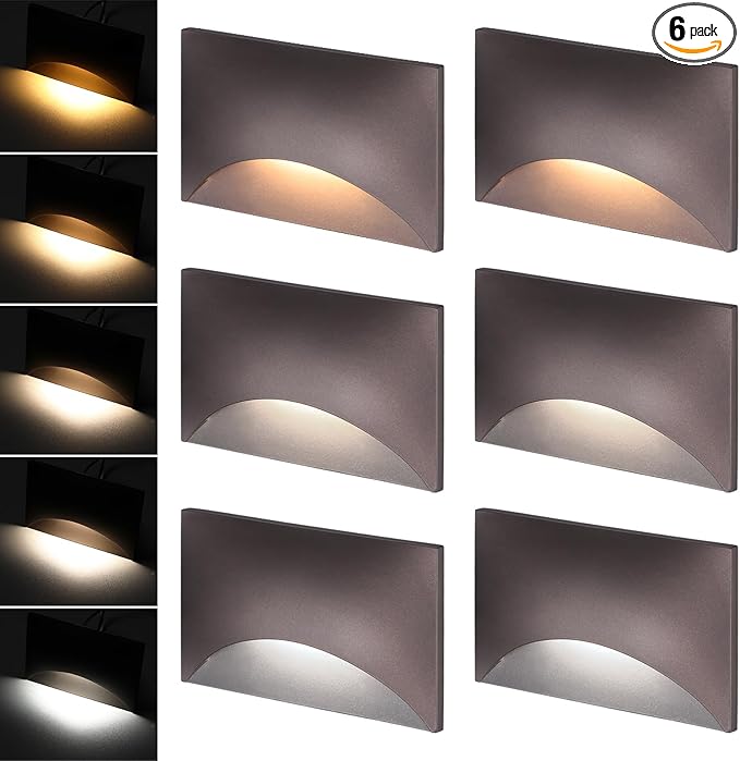 LEONLITE 5CCT 120V LED Step Lights, 150LM 5%-100% Dimmable Stair Lights Indoor Outdoor IP65 Waterproof, Aluminum Anti-Glare Shell, CRI90 ETL 2700K/3000K/3500K/4000K/5000K, Oil Rubbed Bronze, Pack of 6