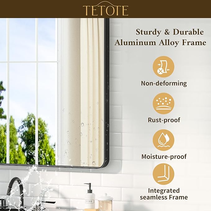 TETOTE Black Bathroom Mirror 24 x 30 Matte Black Metal Framed Vanity Mirror, Tempered Glass, Wall Mounted for Bathroom, Entryway, Bedroom, Living Room(Horizontal/Vertical)