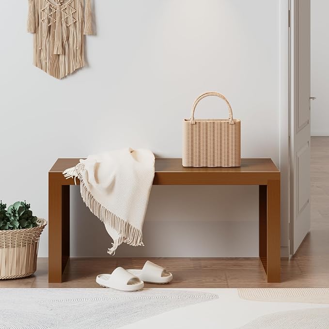 Bamboo Dining Bench Indoor Long Entryway Shoe Rack Bench,Outdoor Modern Wood Benches 35 Inch Bamboo Bench for Living Room Hallway Bedroom Bathroom