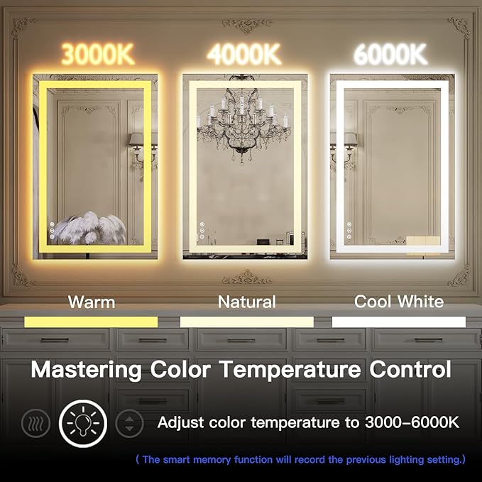 ISKM 36'' x 28'' LED Mirror for Bathroom Lighted Vanity Mirror for Wall Front Lights + Backlit LED Bathroom Mirror Anti-Fog Tempered Glass ETL Listed