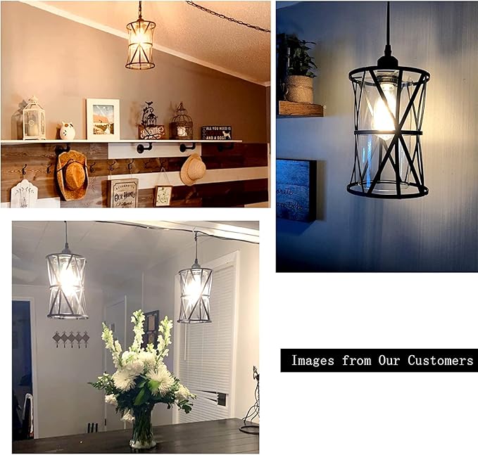 HMVPL Farmhouse Plug in Pendant Light, Outdoor Swag Lamp with Plug in Cord On/Off Dimmer, Plug in Hanging Light Fixture for Dining Room Bedroom Kitchen Island(1 Pack)