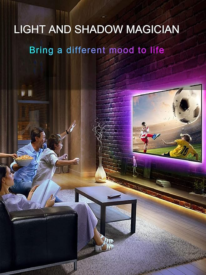 LED Backlight TV LED Strip Lights, 23ft RGB LED Lights with Remote, Music Sync Bluetooth APP Control, USB Powered for Bedroom/Gaming Room