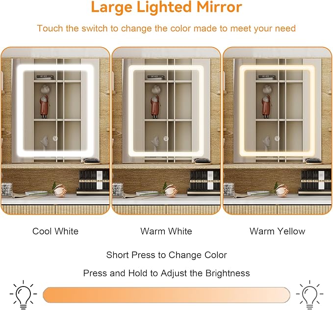 YOURLITE Fluted Makeup Vanity Desk with Mirror and Lights, 31.5" Small Vanity Table Set with LED Mirror & Stool, Dressing Table for Bedroom