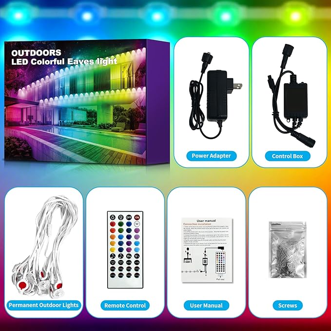 XINKAITE 400FT Permanent Outdoor Lights with 200 LEDs - Smart RGB+IC with 16 Million Colors, IP67 Waterproof, App & Remote Control, Hundreds of Modes for Holidays, Christmas & Home(2 Rolls 200FT)