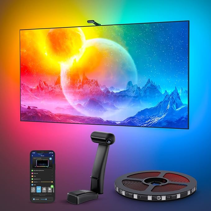 Govee Envisual TV Backlight T2 with Dual Cameras, 16.4ft RGBIC Wi-Fi LED Backlights for 75-85 inch TVs, Double Light Beads, for Home Decorations, Smart App Control, Music Sync