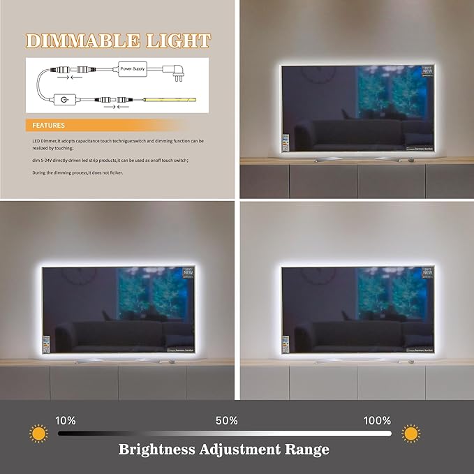 COB LED Strip,LED Strip Lights 3M/9.84ft,Touch Dimmable LED Strips,CRI90+,6000K Natural White cob led,1600LEDs,24V LED Tape Lights,Indoor for Bedroom, Kitchen, TV, Mirror,Cabinet