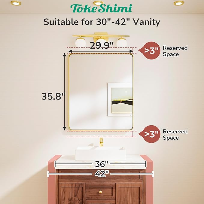 TokeShimi 30x36 Black Mirror for Bathroom,Modern Bathroom Vanity Mirror,Tempered Glass,Matte Black Aluminum Framed Mirror(Horizontal/Vertical)