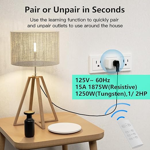 G-Homa Wireless Electrical Outlets with Remote Control, 1875W/15A, 100FT Range, ETL Listed - 3 Sockets + 1 Remote
