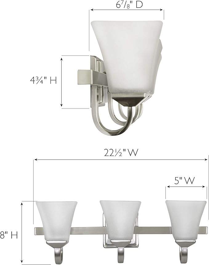 Design House 514760 Torino Traditional 3-Light Indoor Bathroom Vanity Light Dimmable Snow Glass for Over the Mirror, Satin Nickel