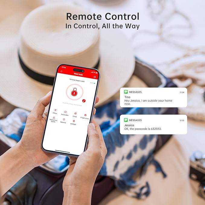 Smart Deadbolt, SMONET Fingerprint Electronic Deadbolt Door Lock with Keypad-Bluetooth Keyless Entry Front Door Digital Keypad App Control, Ekeys Sharing, App Monitoring Auto Lock for Homes and Hotel