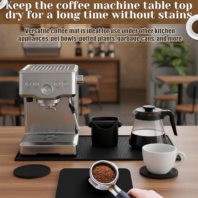 9 Pcs Espresso Knock Box Kit 18.9" x 11.8" Silicone Coffee Mat Espresso Tamping Mat with Coffee Station Organizer Removable Rod 6 Coasters Under Machine Accessories Set for Home Barista