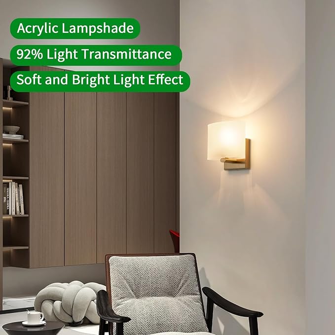 Hardwired Wall Sconces Set of 2, Modern Acrylic Shade Wall Light Fixture, Gold Walls Mounted Lamp with Ceramic Lamp Holder, Classic E26 Bulb Walls Lighting for Bedroom, Hallway 【No Bulb Included】