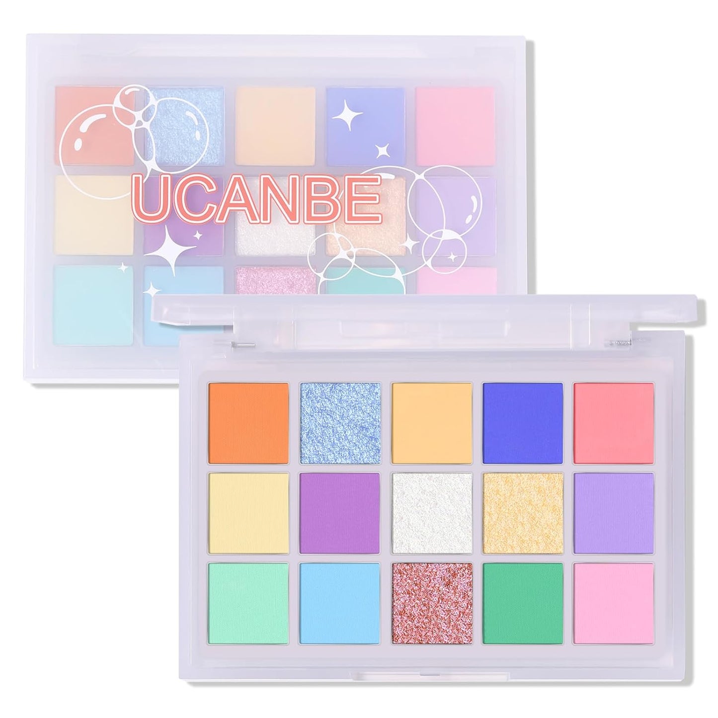 UCANBE Colorful Eyeshadow Palette â 15 Colors Vibrant Matte, Dazzling Shimmer & Glitter Duochrome Finishes â Highly Pigmented, Blendable, Long-Lasting Pastel Rainbow Eye Makeup Pallet - Seaform Dreams